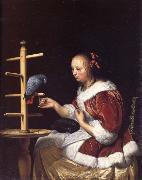 MIERIS, Frans van, the Elder A Woman in a Red Jacket Feeding a Parrot oil painting